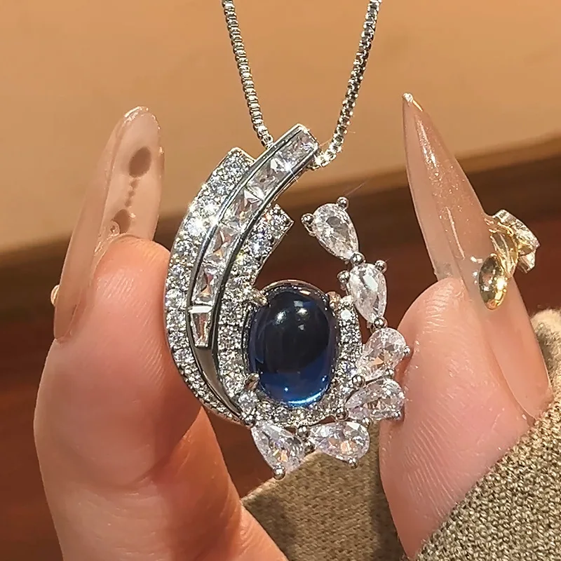 

Sparkling Red Blue Gemstone Pendants Necklace Elegant Luxury Women's Jewelry with Zirconia for Party Wedding Daily Wear Gift