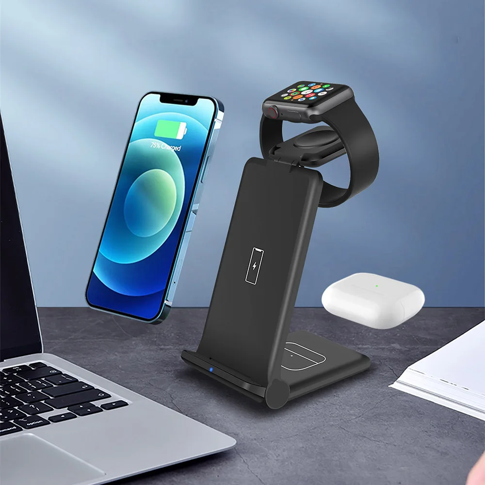 

3 in 1 Wireless Charger Stand Foldable Wireless Charging Station for iPhone 12 11 8 Pro Apple Watch 2 3 4 5 6 Charger