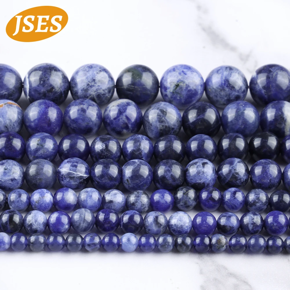 Natural Blue Sodalite Vein Stone Loose Beads for Jewelry Making Bracelet Necklace Spacer Beads DIY Accessories 4 6 8 10 12MM