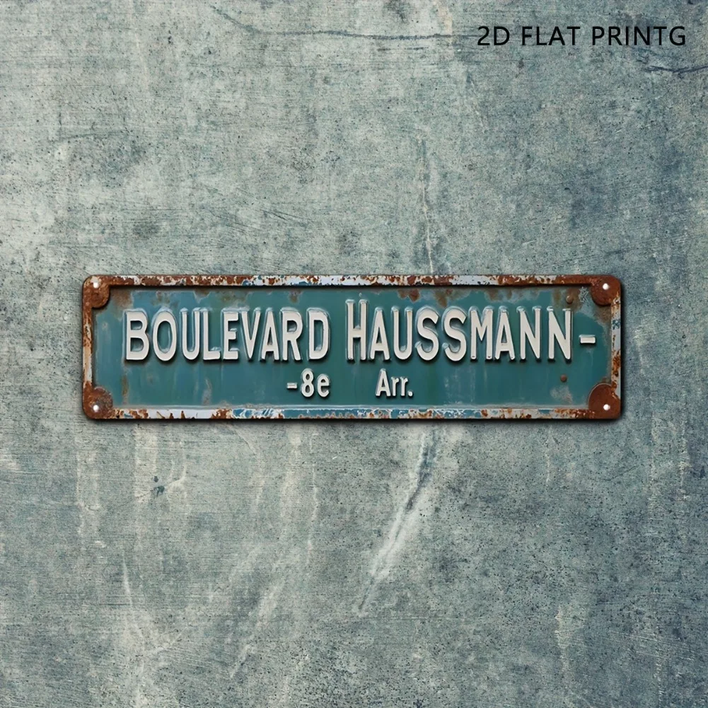1 قطعة 2D شقة 15.7 "x 3.9" بوليفارد Haussmann 8e Arr علامة ألومنيوم-خمر ريفي البط البري والأبيض الباريسي ديكور