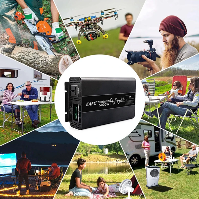 Pure Sine Wave Inverter 5000W 6000W 8000W 12000W DC 12V 24V to AC 220V 110V 50HZ 60HZ Power Bank Converter Solar Car Inverter