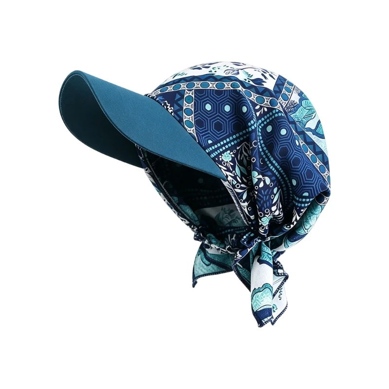 Fashion Sun Shade Hat with Scarf for Women, Floral Printed Headcover Hat with Back Tie for Spring, Summer, Outdoor Beach D0UB