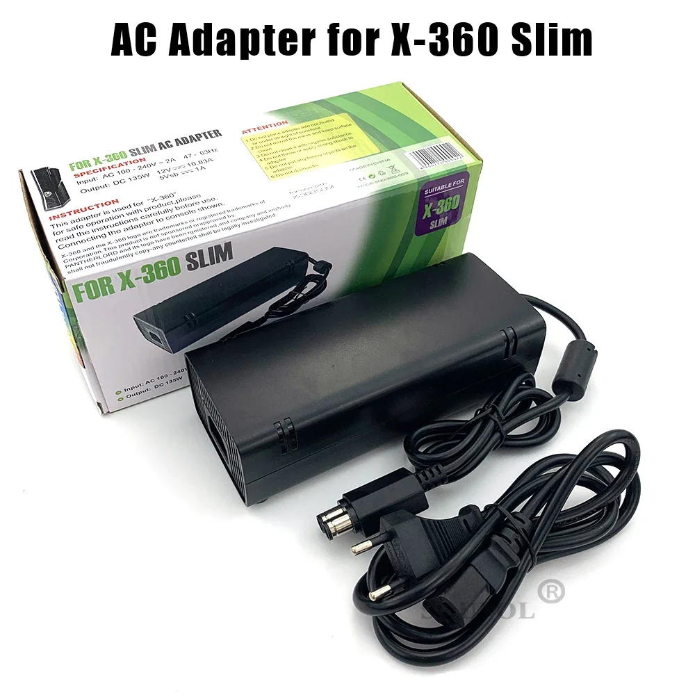 New For XBox 360 X-360 S Slim Power Supply AC Adapter Charger 220V Charge Charging Power Supply Cord Cable EU/US/UK