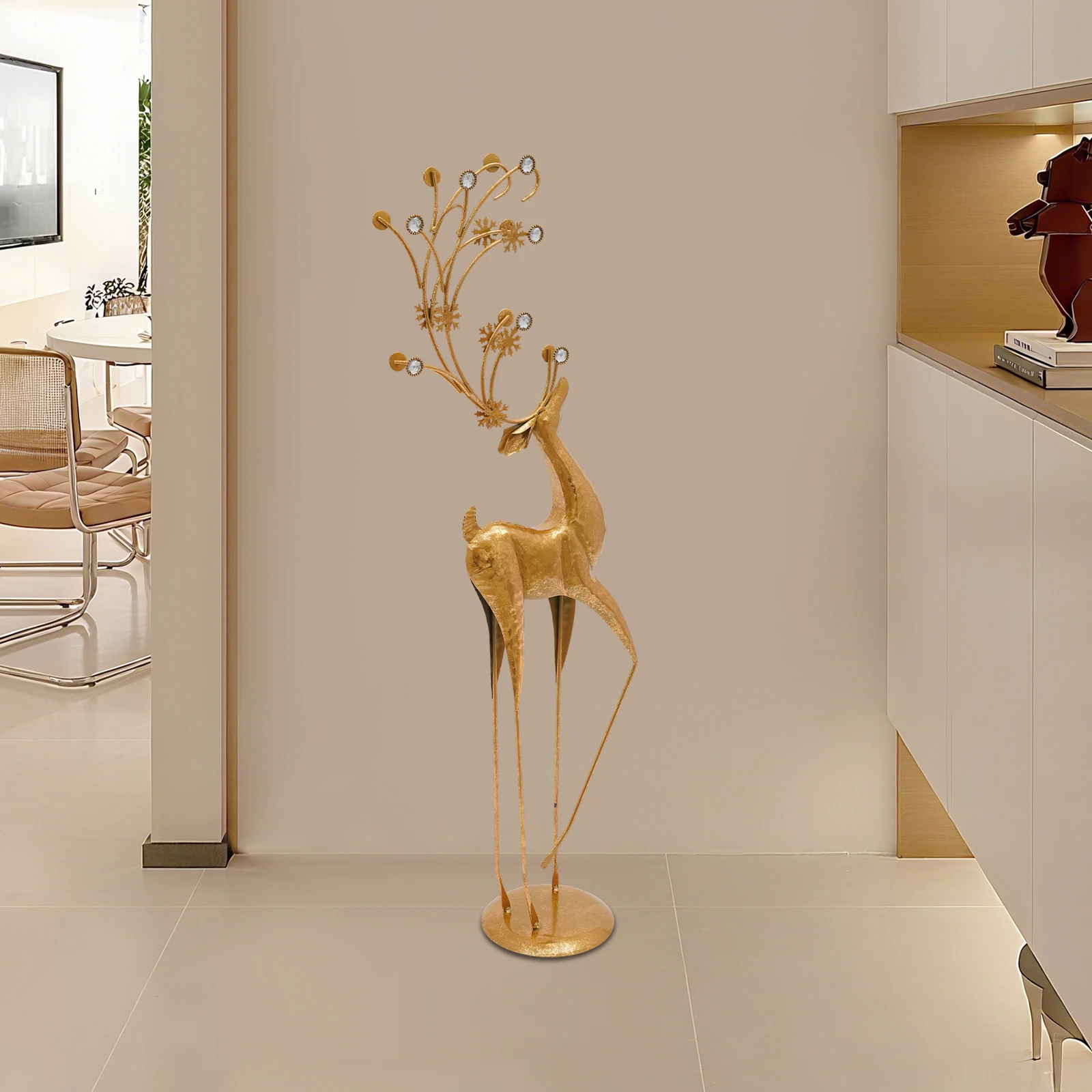 

Large Gold Deer Statue: Iron & High-Temp Baking Paint | Retro Floor Decor, 113cm Height for Garden/Mansion Entryway