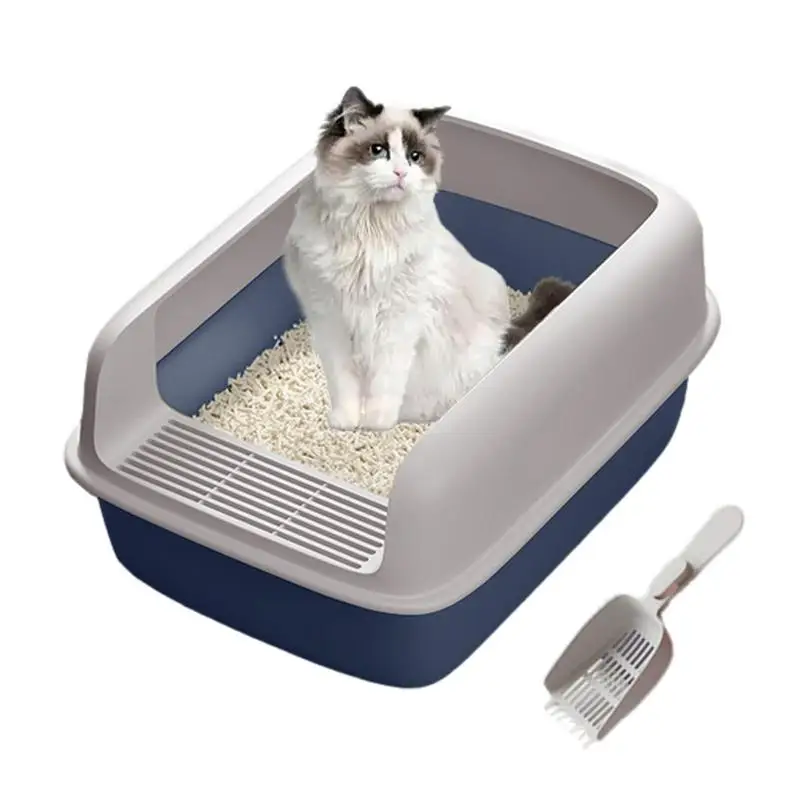 

High Side Litter Boxes For Cats Large Open Top High Wall Litter Box With Scooper Side Opening Cat Litter Pan Pet Supplies