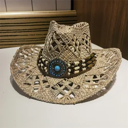 Sun Hat Cowboy Hat Lafite Grass Straw Western Cowboy Cowgirl Panama Wide Brim Summer Beach Decorate Casual Woman Summer Sun Hats