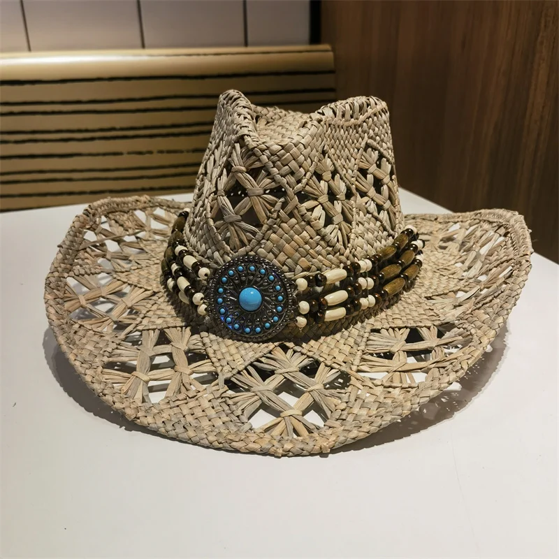 Kapelusz przeciwsłoneczny Kowbojski kapelusz Lafite Grass Straw Western Cowboy Cowgirl Panama Wide Brim Summer Beach Decorate Casual Woman Summer Sun Hats