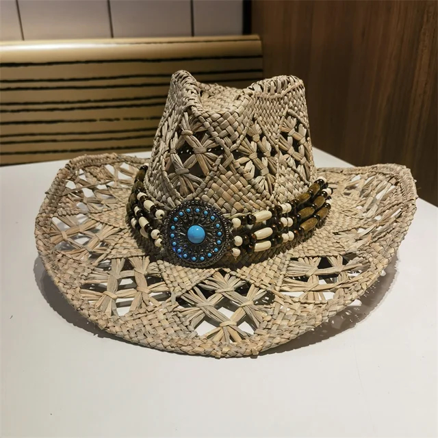 Kapelusz przeciwsłoneczny Kowbojski kapelusz Lafite Grass Straw Western Cowboy Cowgirl Panama Wide Brim Summer Beach Decorate Casual Woman Summer Sun Hats