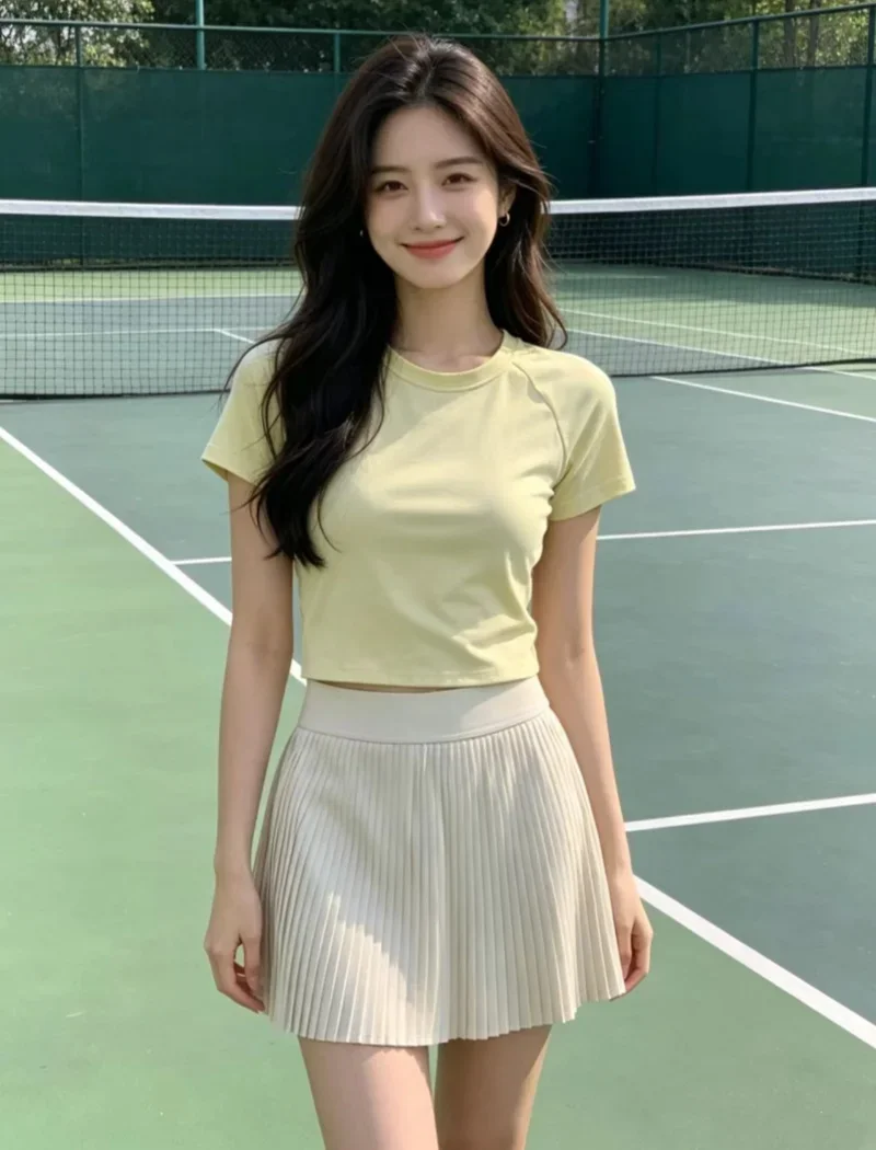 Summer Women's Organ Style High Waist Versatile Tennis Short Skirt Set, Suitable for Outdoor Sports, Slim Fit Temperament,