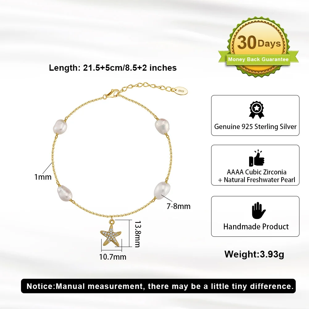 قبلة ماندي 925 الفضة اليومية اللؤلؤ خلخال الزركون نجم البحر قلادة الكاحل سوار الباروك اللؤلؤ بيرفوت صندل مجوهرات للقدم SA74