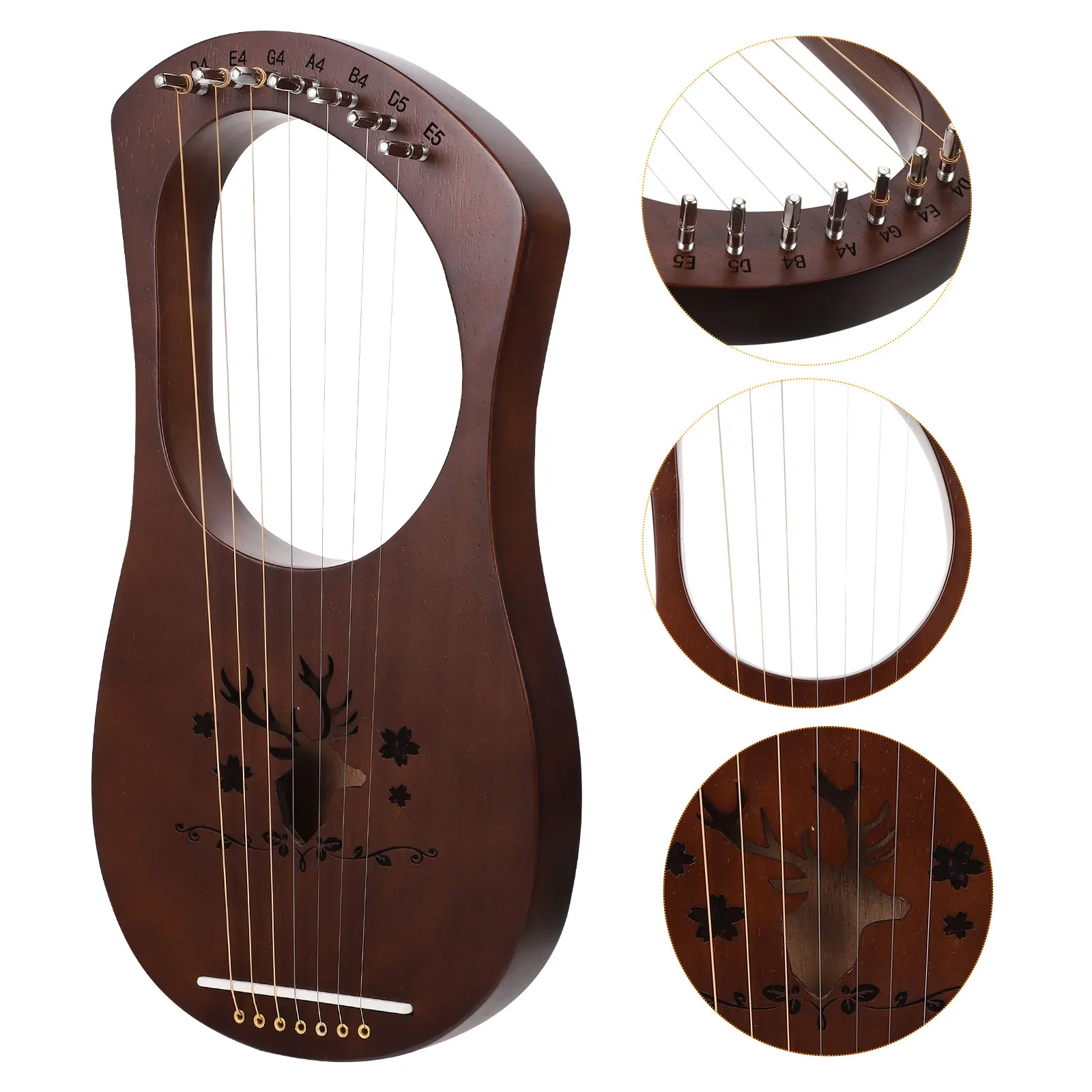 

1 set 1 Set 7-String Lyre Harp Portable Wooden Harp String Musical Instrument Smooth Surface Ancient Style Handheld Wood String