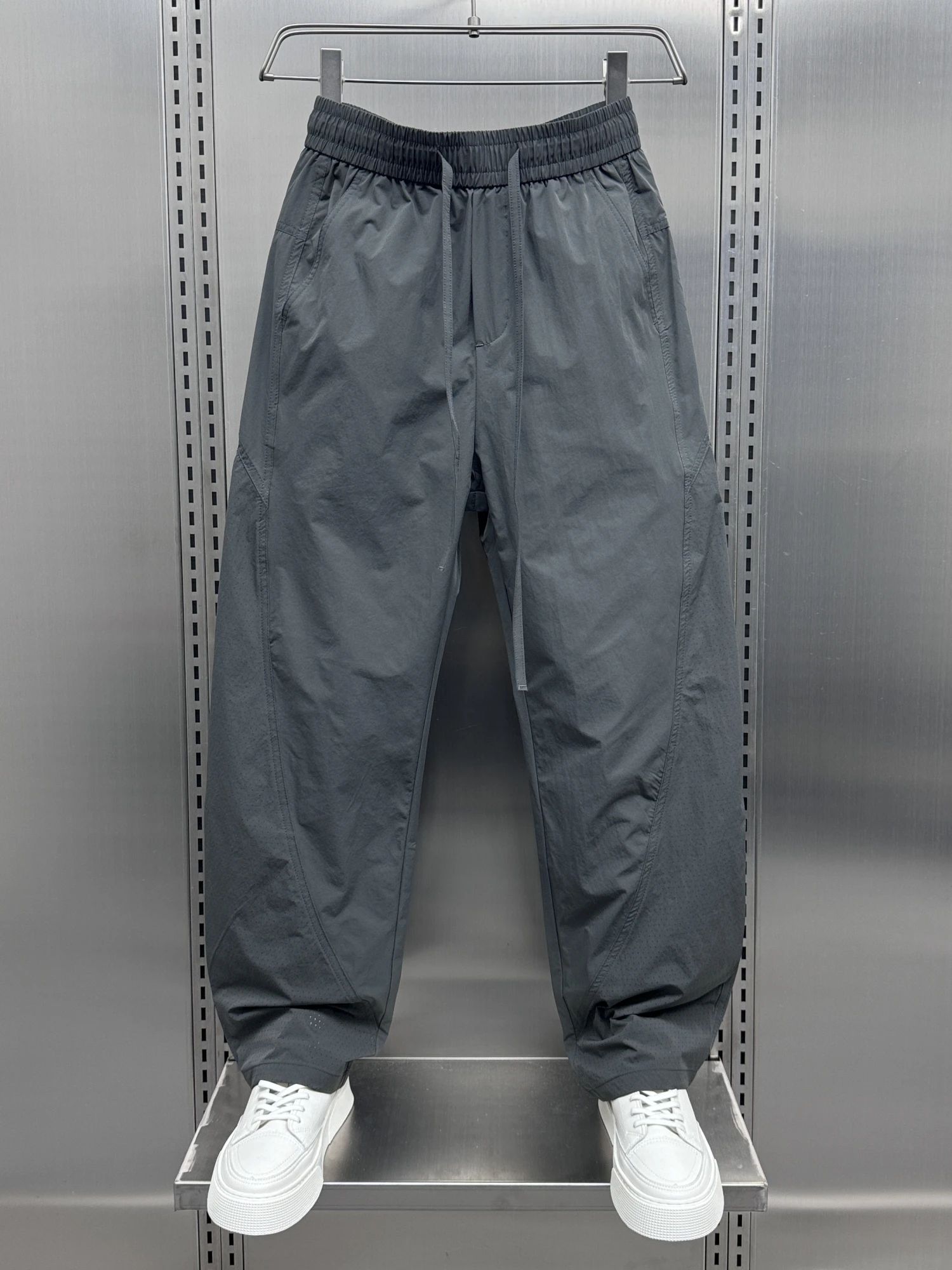 

Мужские летние тонкие дышащие быстросохнущие спортивные брюки для активного отдыха, свободные прямые однотонные повседневные брюки с завязками, модные