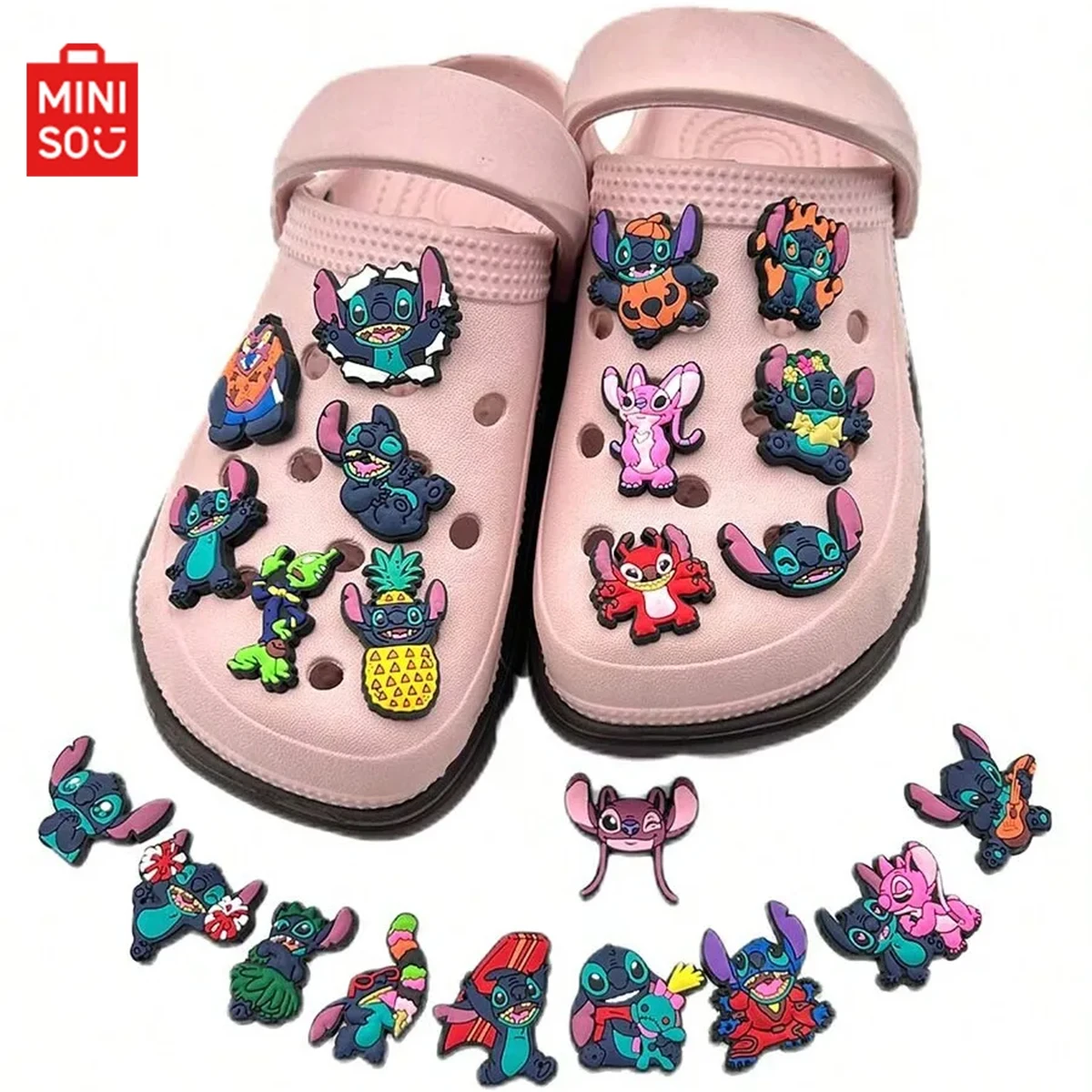 MINISO 22pcs Stitch Shoe Decorations Accessories Charms For Clogs Bogg Bag Bubble Slides Sandals