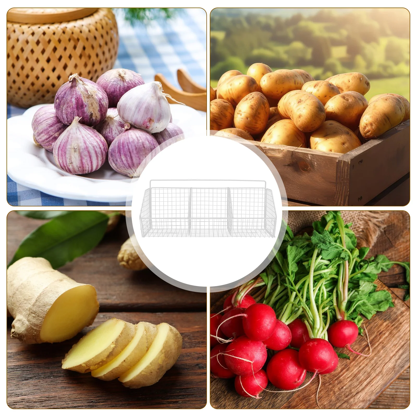 المطبخ الحائط الفاكهة الخضار سلة الكربون أسلاك الفولاذ البصل الثوم تخزين متعددة الوظائف جدار التخزين سلة تنظيمية #2
