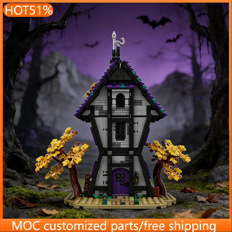 1912 Peças City Street Witches'House MOC, Blocos de Construção Modulares Personalizáveis com Tecnologia, Modelo de Design DIY para Crianças, Brinquedo de Montagem para Meninos, Presente