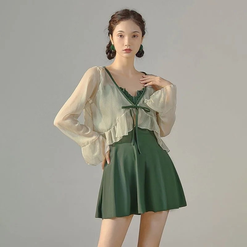 

New Super Immortal Swimsuit Women's Jumpsuit Long Sleeved Conservative Hot Spring Bath Cover Belly Slimming Swimsuit