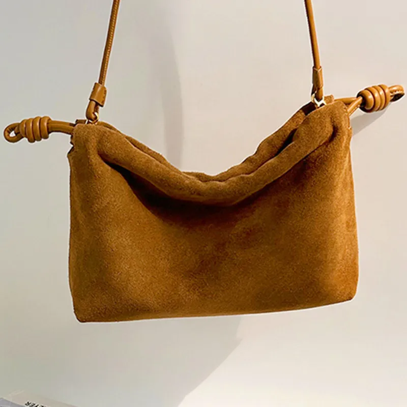

Женская квадратная сумка из матовой воловьей кожи в стиле ретро, новинка 2025, модная замшевая сумка через плечо на одно плечо с завязками