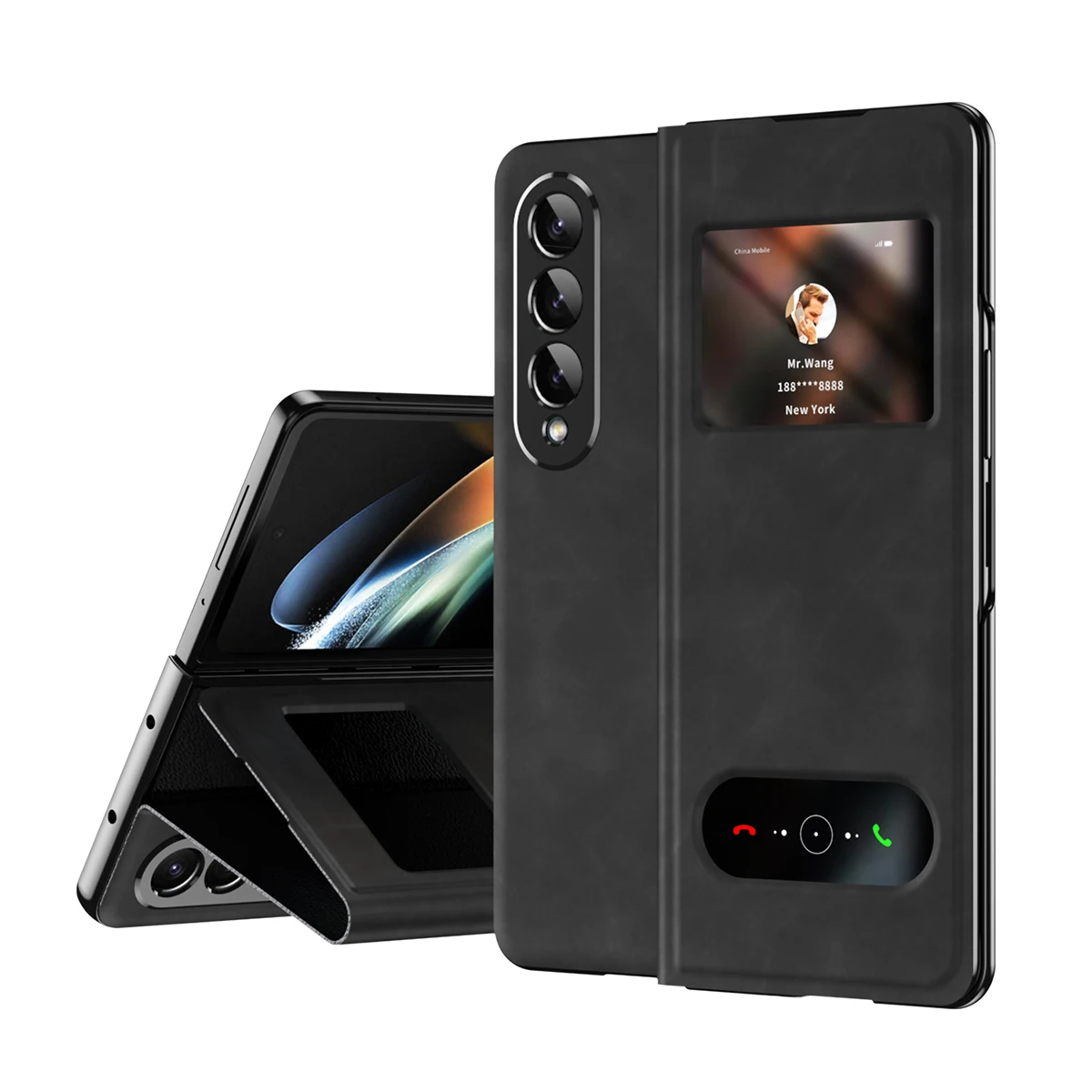 Luxury Slide View Window Flip Case For Samsung Galaxy Z Fold 6 4 Leather Cover Z Fold 5 3 2 5G Magnetic Case Bracket Shell Coque