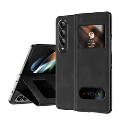 Slide View Window Flip Case For Samsung Galaxy Z Fold 7 6 5 4 3 Case Leather Magnetic Cover S25 Ultra S24 23 Bracket Shell Coque
