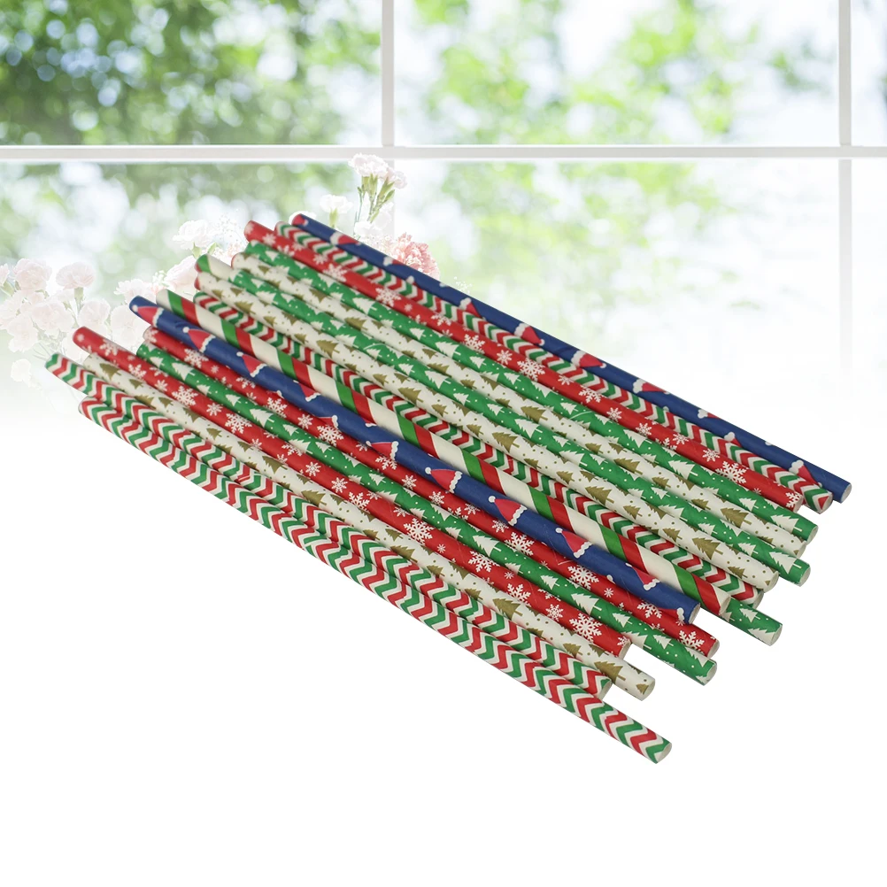 

150 Pcs Party Decoration Paper Straws Biodegradable for Drinking Christmas Pipettes