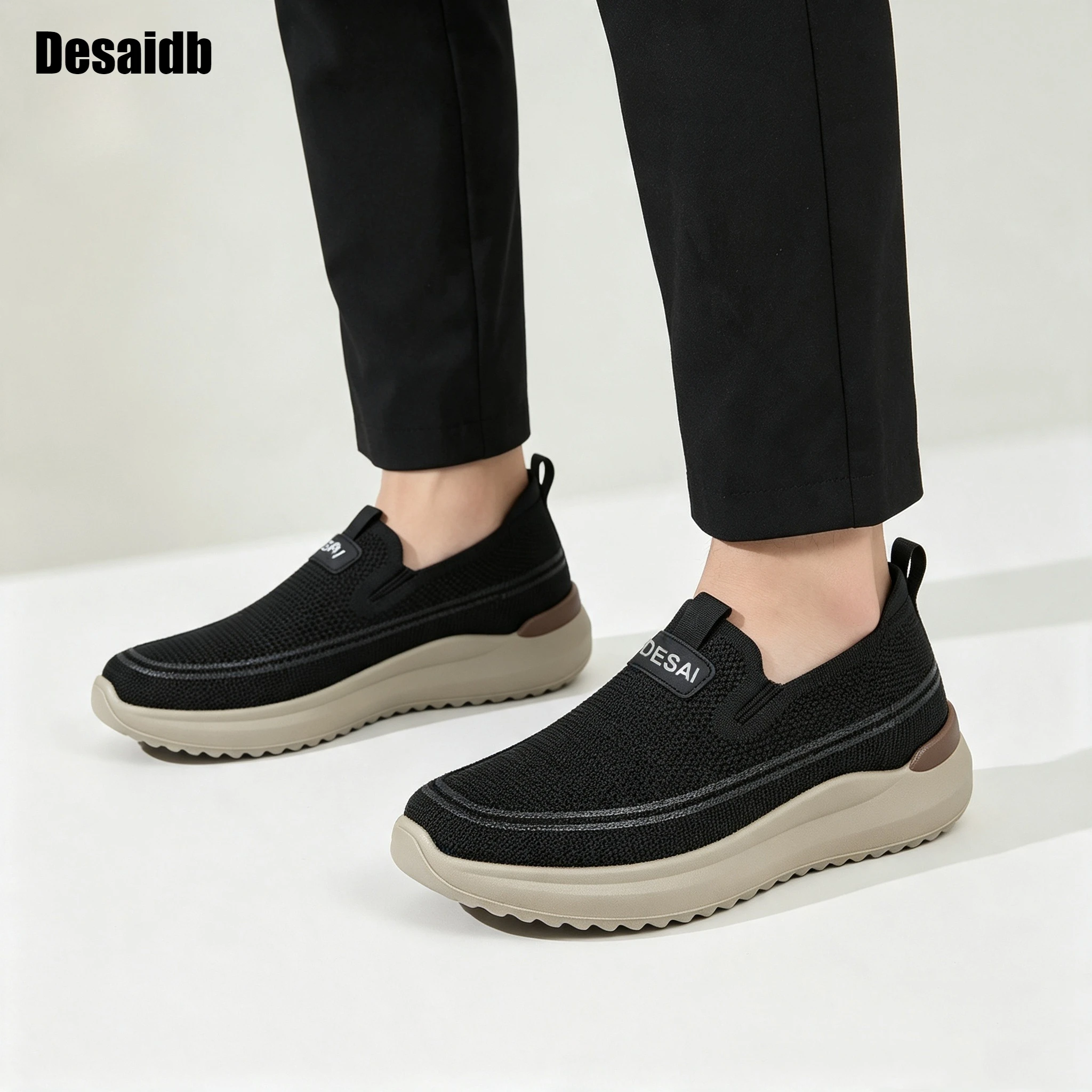 Desaidb Men's Lightweight Running Shoes, Mesh Breathable Casual Sneakers, Slip-on Soft Sole Comfy Commuter Walking Shoes