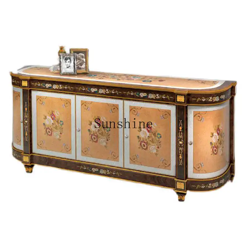 

French solid wood shell parquet inlaid storage restaurant dishes cabinet