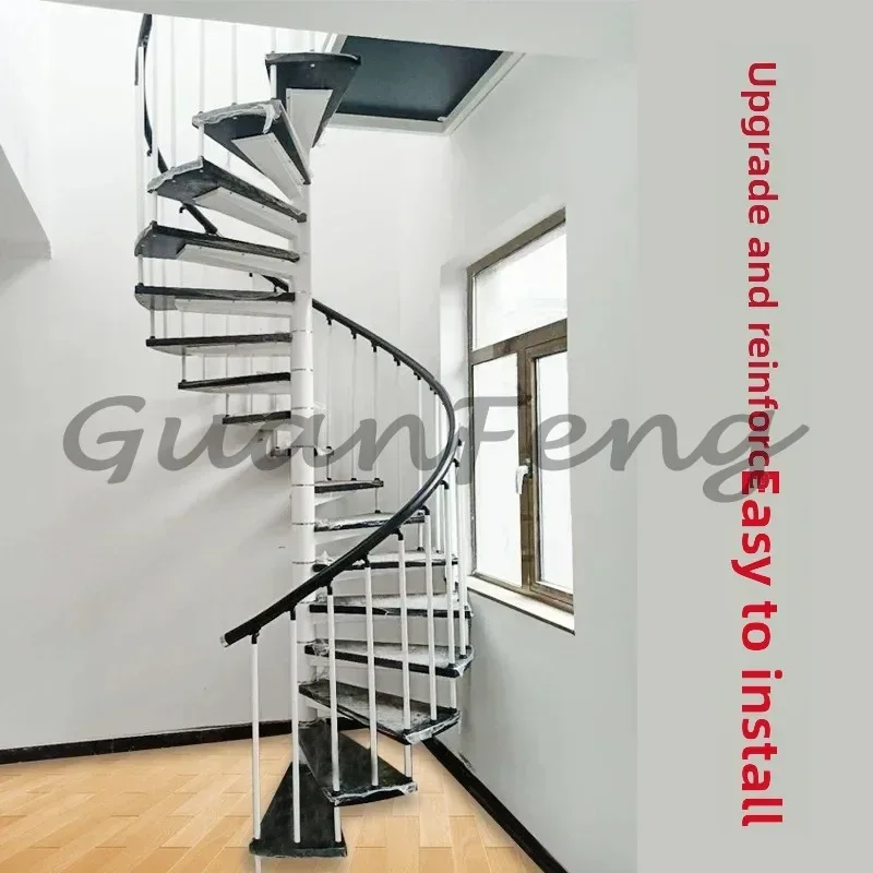 Round wrought iron custom indoor column spiral staircase small apartment loft duplex loft