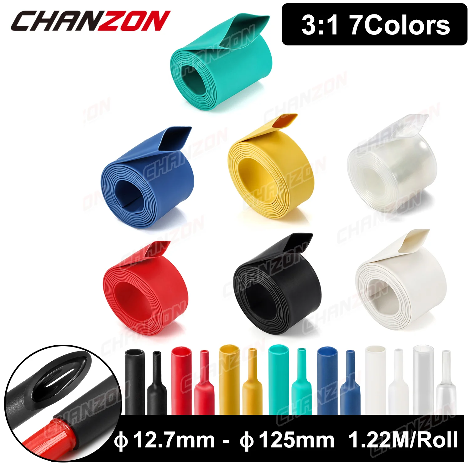 1.22M 7 Colors 12.7-125mm 3:1 Heat Shrink Tube with Glue Double Dual Wall Ahensive Lined Waterproof Heated Shrinking Tubing Wrap