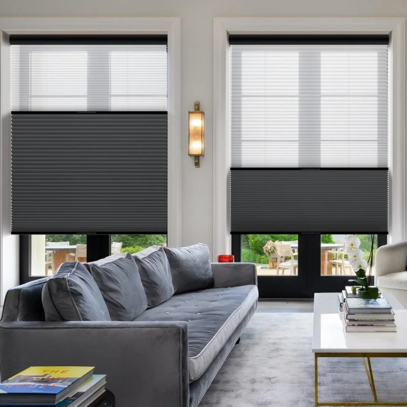 Heat Thermal Double Cell Shades Pull Down Smooth Lift Manual Cordless Day Night Honeycomb Cellular Blinds For Custom Windows