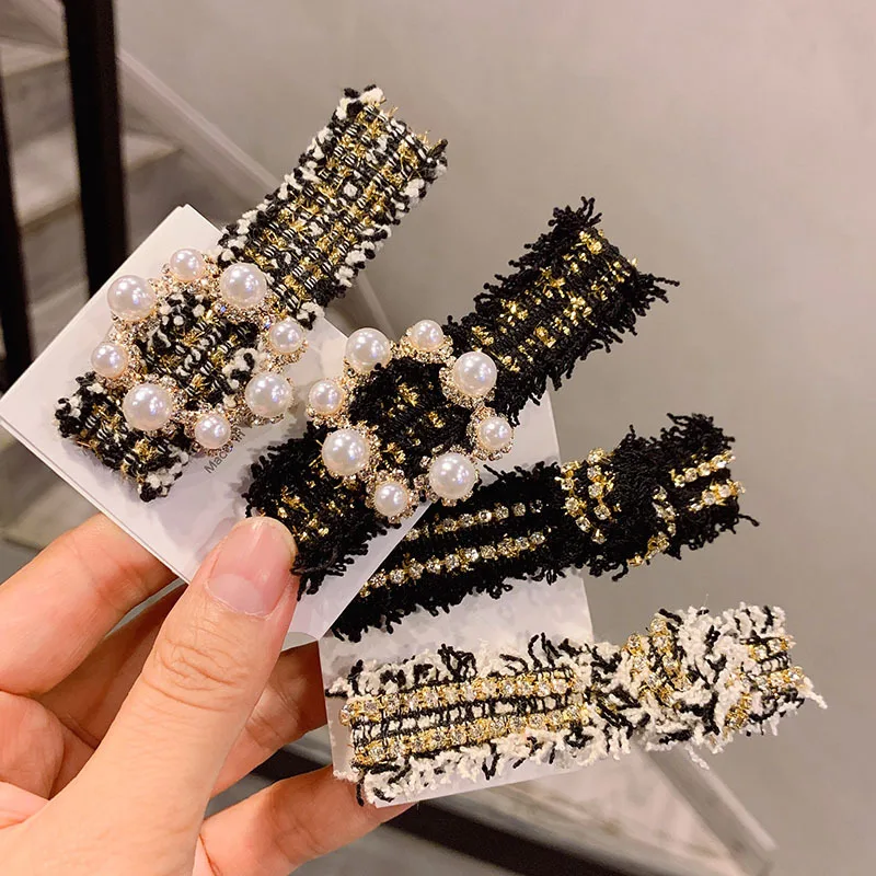 

Fashion New Rhinestone Pearl Hairpin Headdress Bangs Clip Female Side Girl Hair Accessories