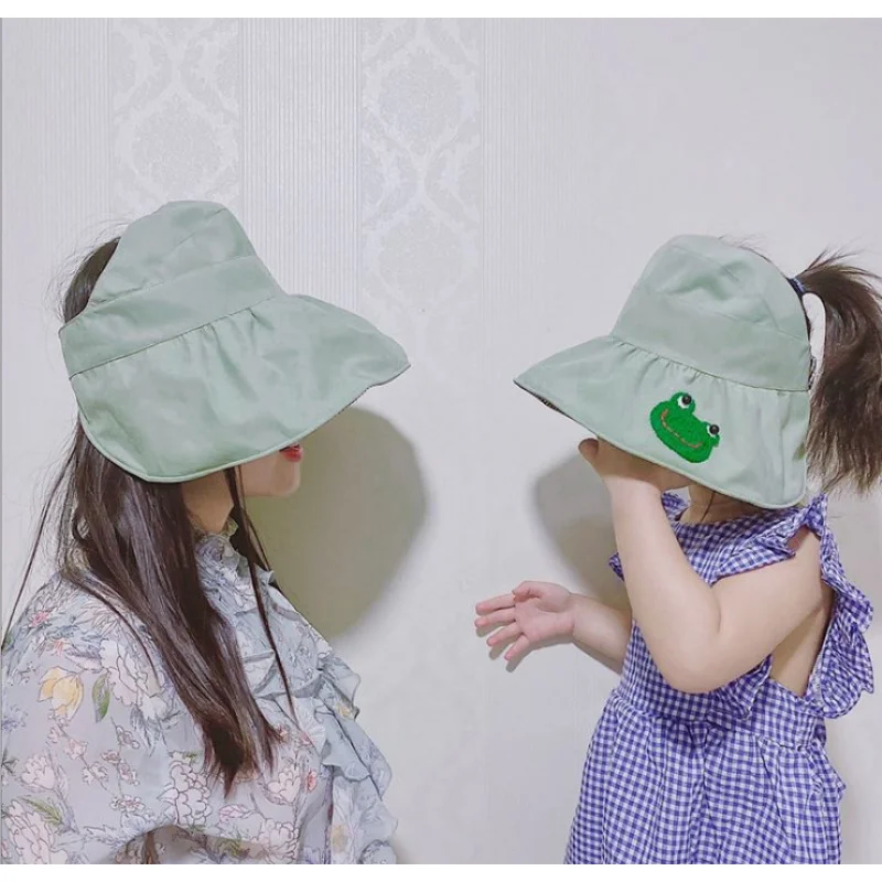 Custom.Children's Visor Hat Girls, New Spring/Summer Foldable Wide Brim Beach Hat, Parent-Child Travel H