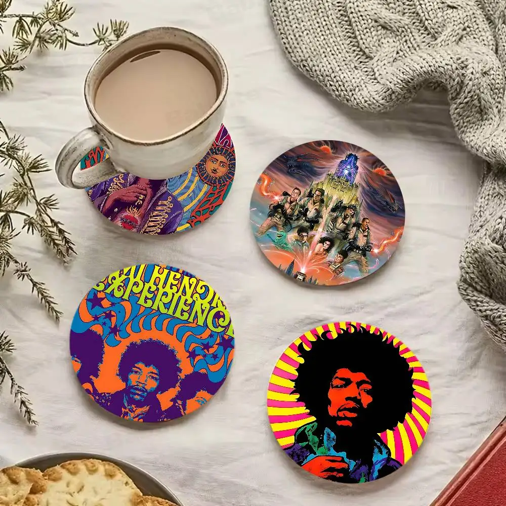 Singer J-JIMI H-HENDRIX Themed Wooden Coaster Creative Heat-Resistant Non-Slip Table Mat, Suitable for Protecting Desktop