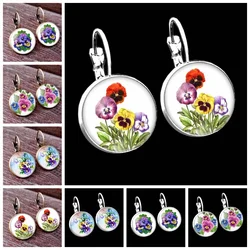 Boho Flower Drop Earrings For Women Cute Small Flower Stud Earrings For GIRL Party Birthday Glass Cabochon Earring Jewelry