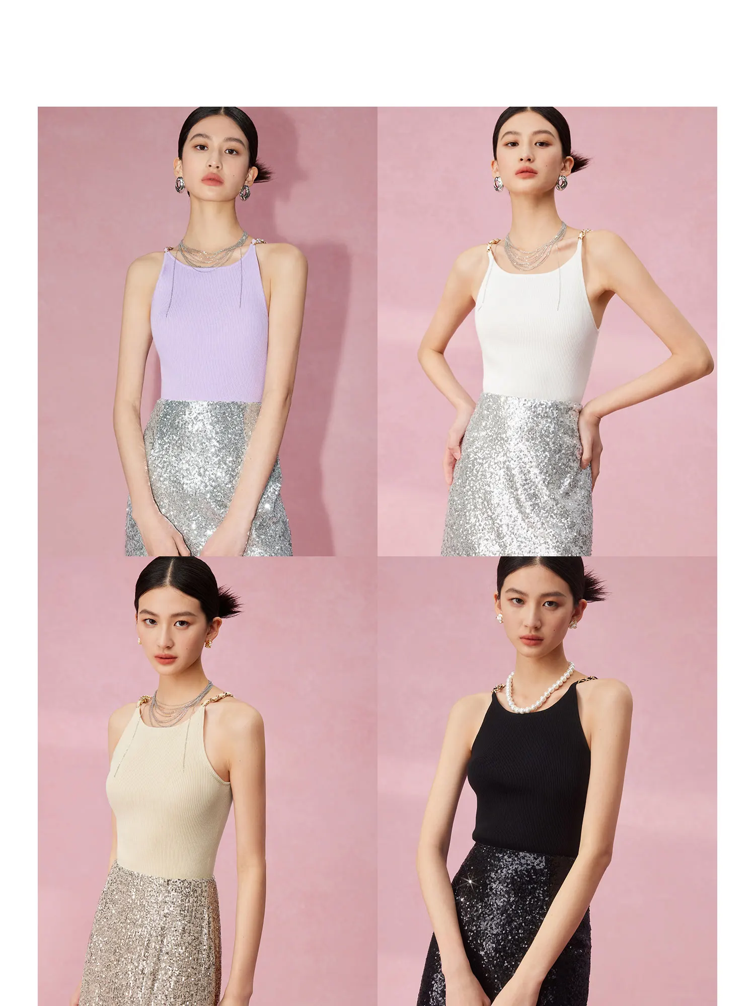 

MandyZhang Silk Acetate Women's Knitted ort Top Bla Summer Outerwear Small Strap Vest Fem Faion Commute Sle