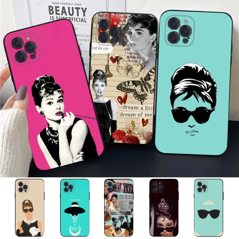 A-Audrey Hepburn  Phone Case For Apple iPhone 15,14,13,12,11,XS,XR,X,8,7,Pro,Max,Plus,mini Silicone Black Cover