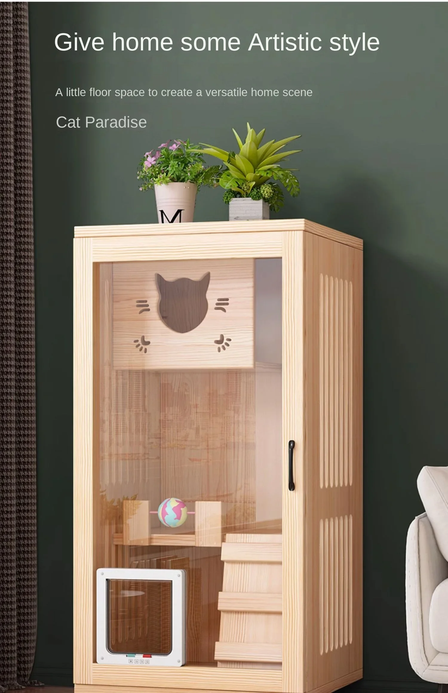 Cat Cage Home Villa House Indoor Cattery Solid Wood  Cabinet Multi-Layer Room