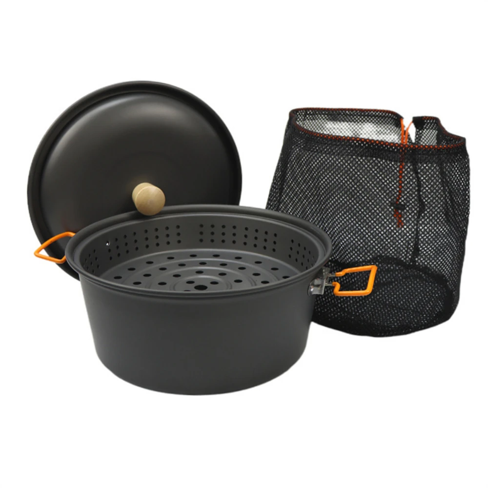 7.5L Hard Anodized Aluminum Outdoor Cooking Pot Set with Steamer Aluminum Alloy Camping Travel Tableware Picnic Essential