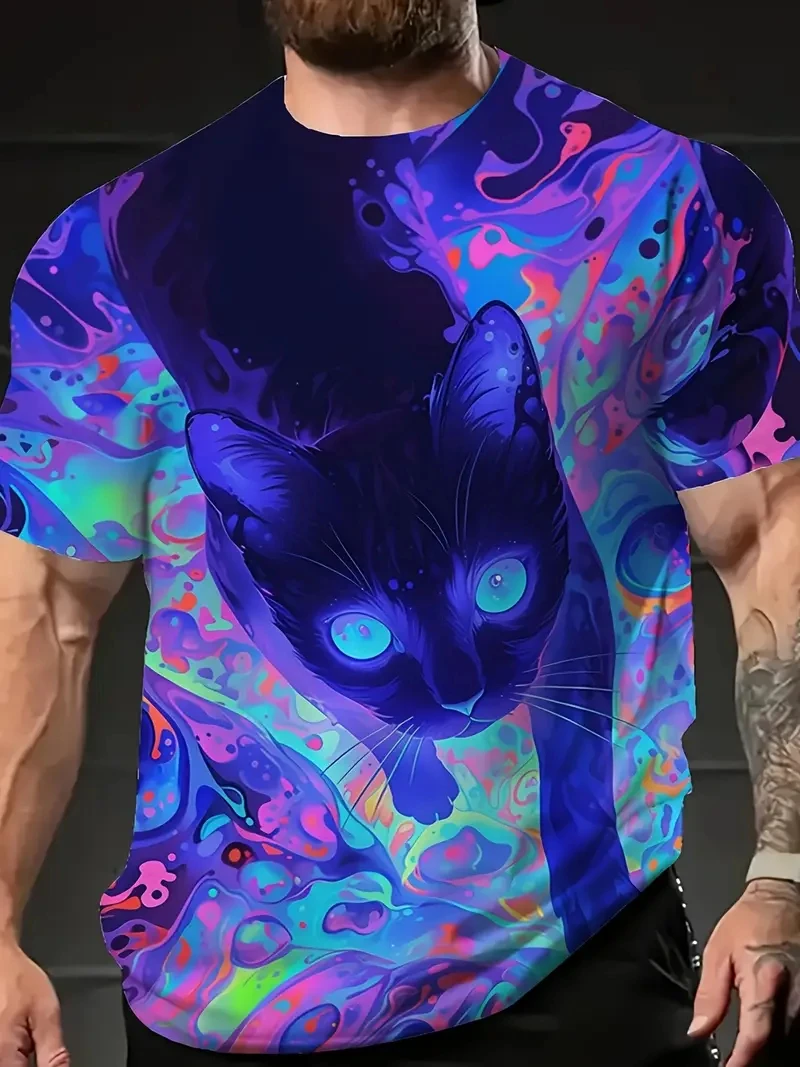 

2025 Men's T-shirts Cartoon Cute Cat Grsphic 3D Printed T Shirts Men Women Short Sleeve O-Neck Tees Casual Street Funny Y2k Tops