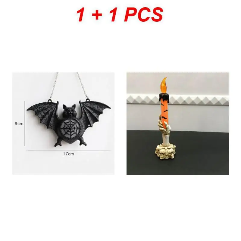 

2pcs Halloween Skeletons Ghost Party Candles Luminous Bat Lamp Props Halloween Supplies Plastic Bat Pendant Home Decorations