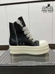 Ricks Classic Beige Black Thick Sole Thick Shoelaces Cowhide High Top Luxury Owens Casual Leather Shoes Owens Leahter Ankle Boot