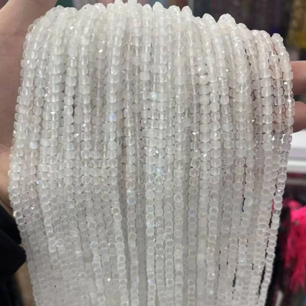 

Natural Stone Beads AAAAA Faceted Moonstone Cube Gemstone Spacer Beads 4mm Bracelet Necklace Jewelry Making