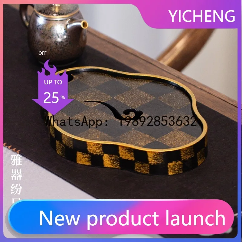 Bandeja pequeña para té Hys rellena de agua, de laca, con hervidor de hierro antiguo, bandeja para preparación en seco con almacenamiento de agua, mesa de té, juego de té