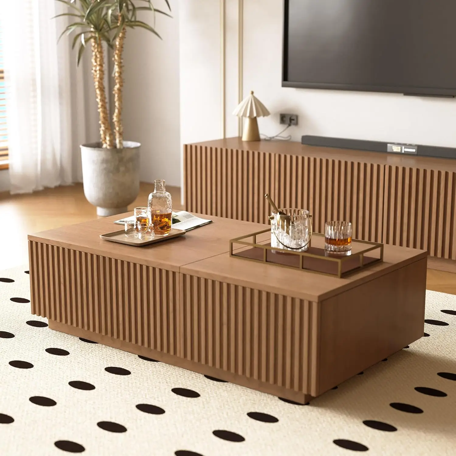 

Журнальный столик в стиле середины века с подъемной столешницей, из орехового дерева, со скрытыми выдвижными ящиками для хранения, для гостиной, квартиры, офиса, 51,1 дюйма, на заказ