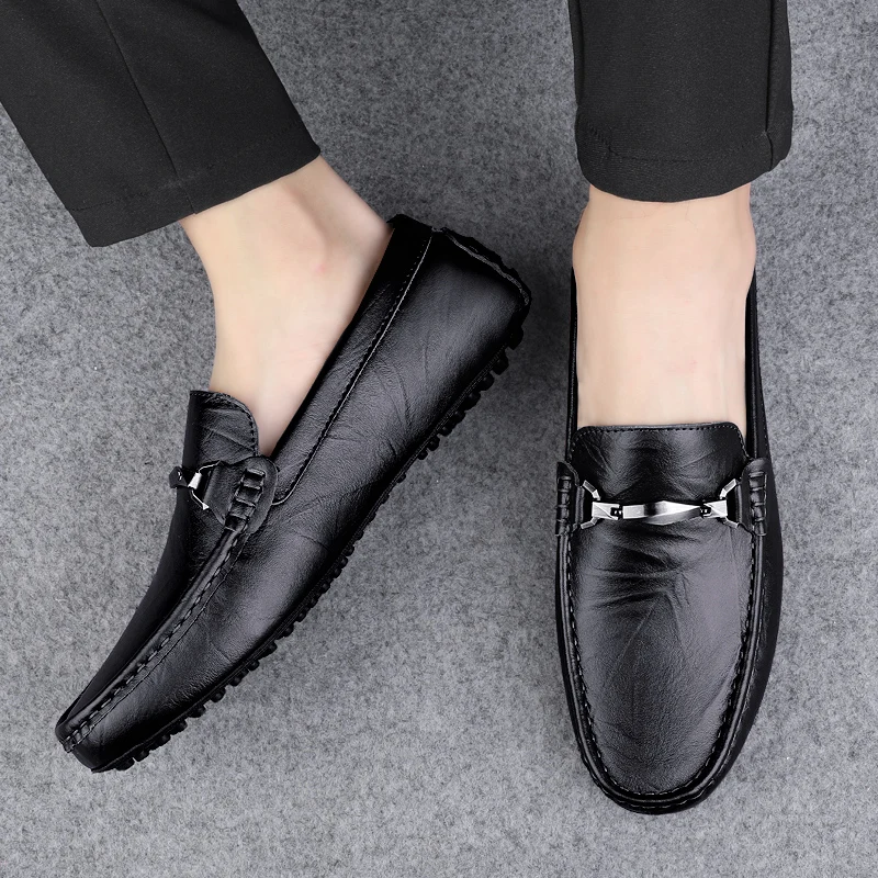 Mocasines de cuero genuino para hombre, mocasines de diseño a la moda, zapatos planos casuales suaves para hombre, calzado para hombre adulto, zapatos náuticos hechos a mano