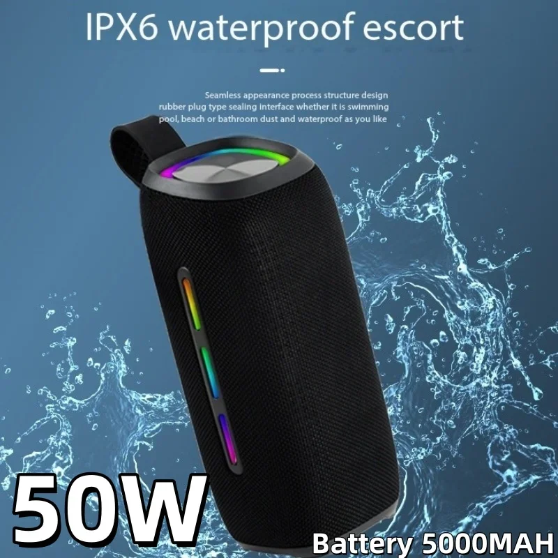 Caixa de som estéreo 50w hd, caixa de festa, subwoofer portátil, caixa de som, alto-falante bluetooth para acampamento, coluna de som ipx 6 tws/aux