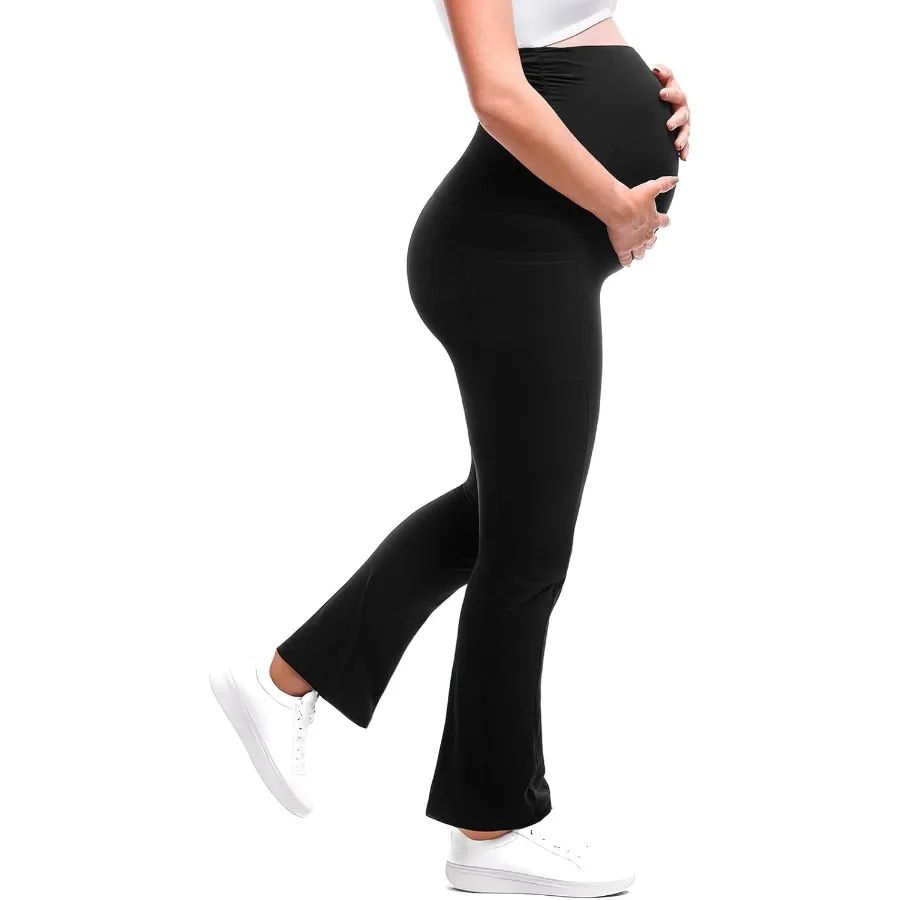 Leggings largas para maternidade Walifrey com bolso sobre a barriga, calças macias de ioga para gravidez para treino