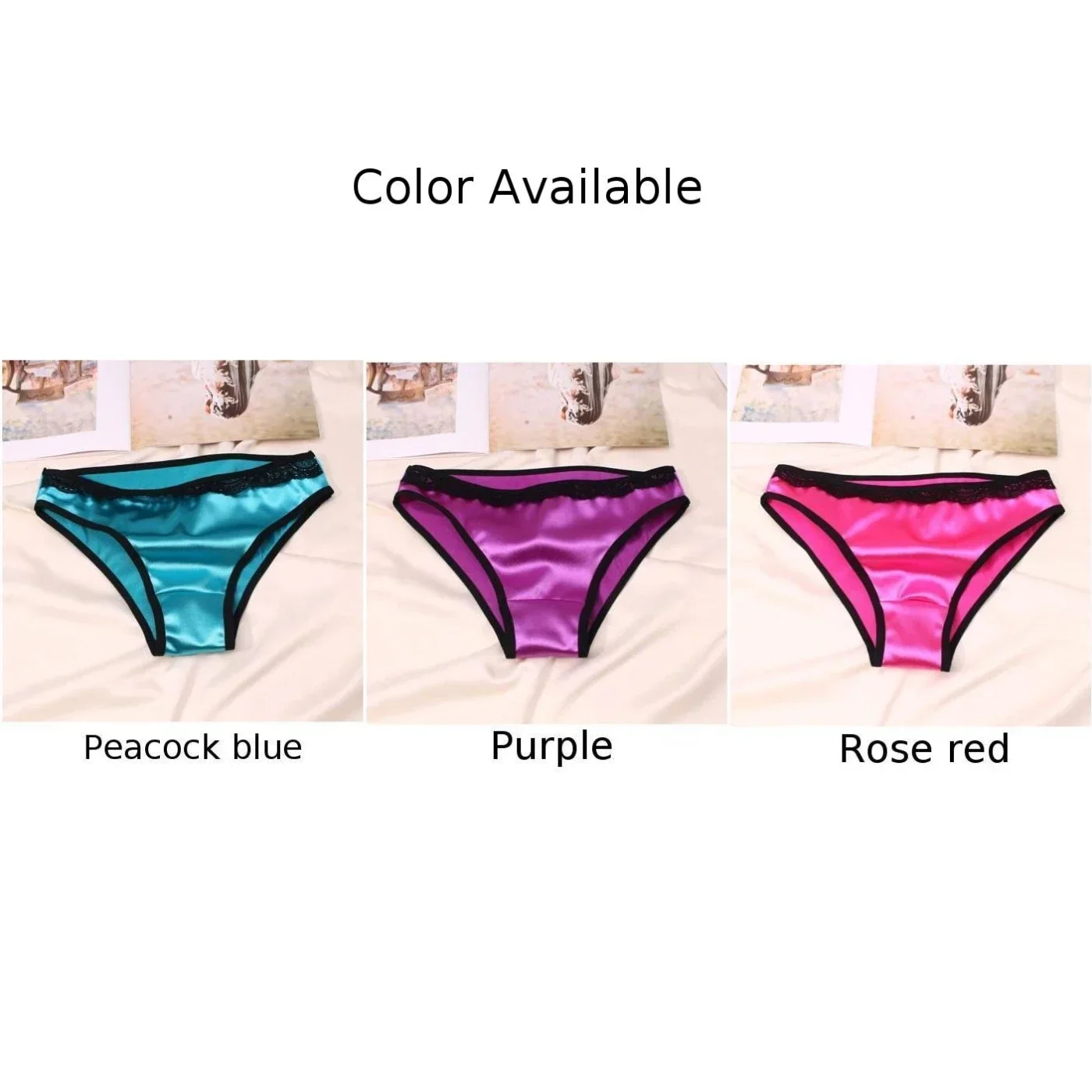 Underwear Women Sexy Satin Seamless G-String Thongs Lace Crotch Cotton Briefs Lingerie Silky Knicker Young Girls Sweet Panties