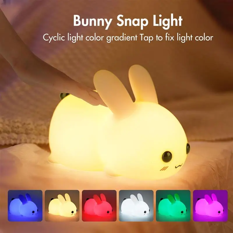 Dimmable Silicone Rabbit Night Lights com controle remoto e temporizador, lâmpada do sono do quarto, RGB recarregável cabeceira lâmpada