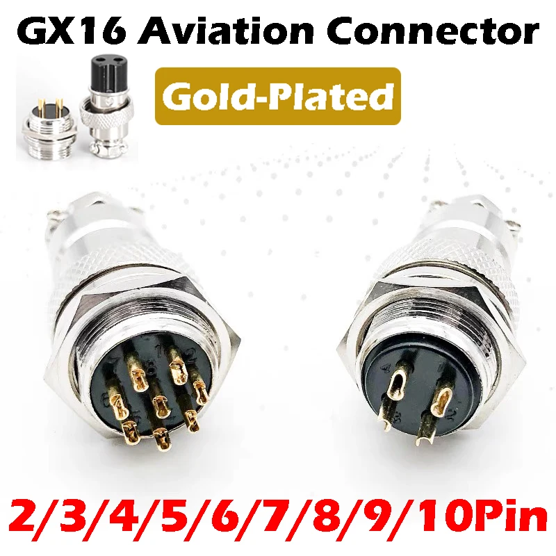 GX16 Gold-plated 2/3/4/5/6/7/8/9/10 Pin Aviation Male Plug / Female Socket Connector Industrial 2 Core Pure Copper Socket