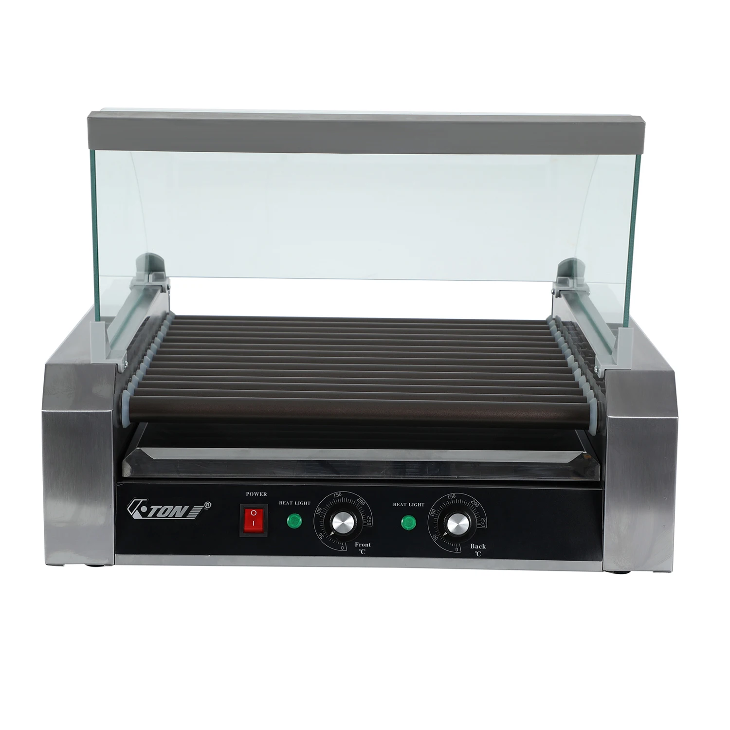 Rodillo para perritos calientes ETON para tienda de té con leche/restaurante, cubierta de capó de vidrio para parrilla de perritos calientes, ET-R2-14T con rodillo especial para cocinar salchichas